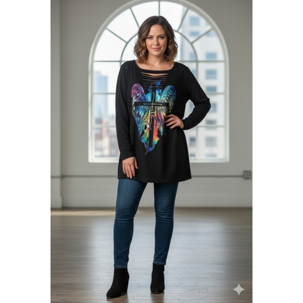 Faith Wings and Cross Plus Size Christian Top
